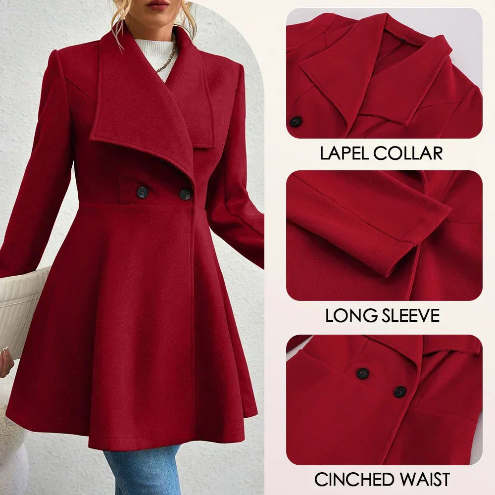 Casaco Feminino de Inverno com Gols Lapel e Botões