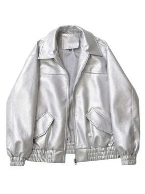 Casaco Feminino Curto em Faux Leather com Toque Vintage