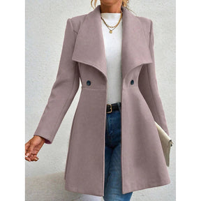 Casaco Feminino de Inverno com Gols Lapel e Botões