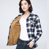 Casaco Feminino de Veludo Xadrez com Forro