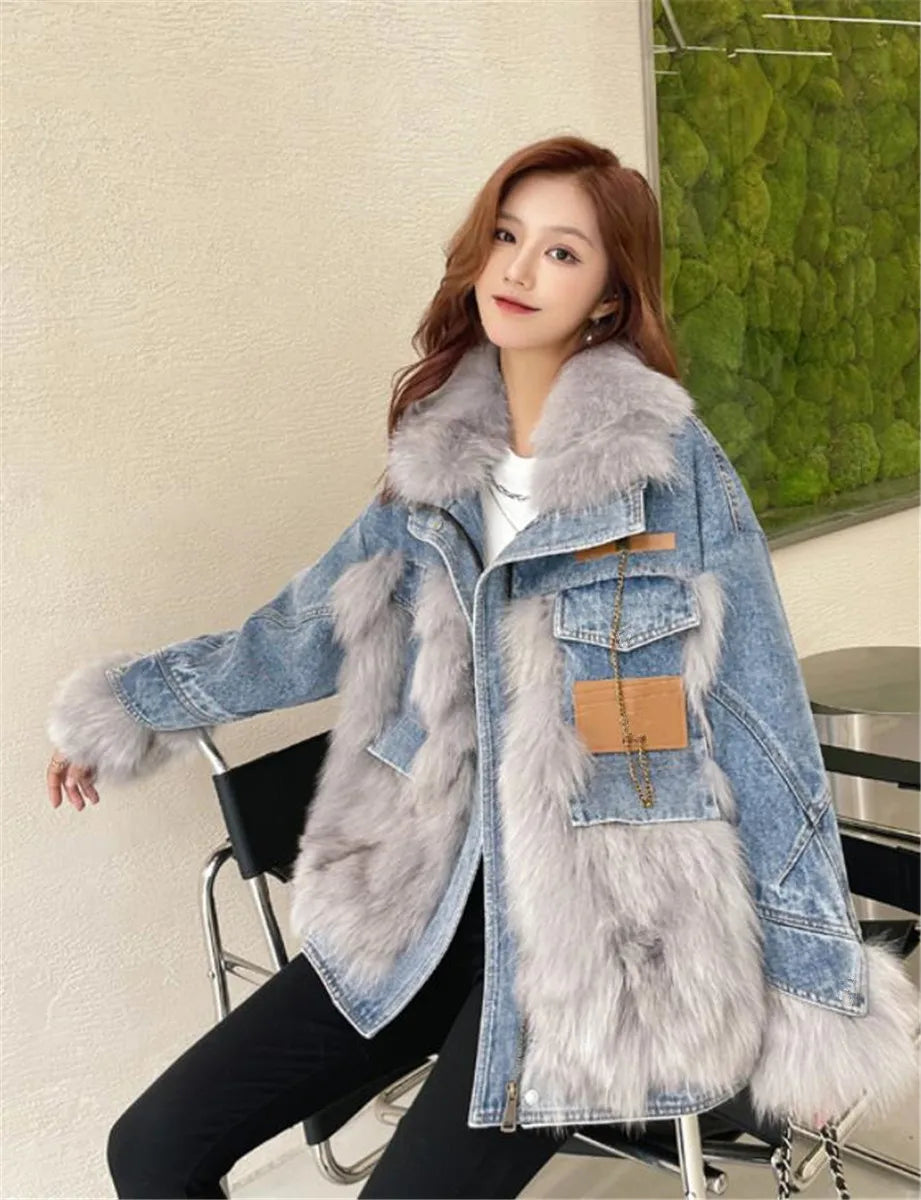 Casaco Feminino Jeans Para Inverno Peluciado Confortável