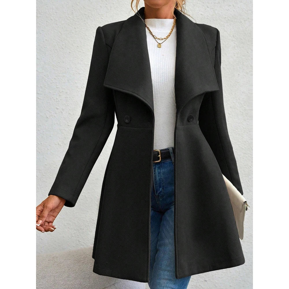 Casaco Feminino de Inverno com Gols Lapel e Botões