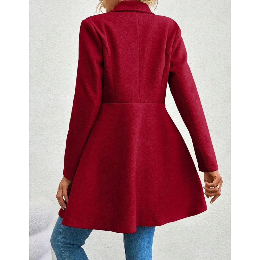 Casaco Feminino de Inverno com Gols Lapel e Botões