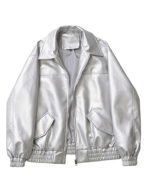 Casaco Feminino Curto em Faux Leather com Toque Vintage