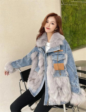 Casaco Feminino Jeans Para Inverno Peluciado Confortável