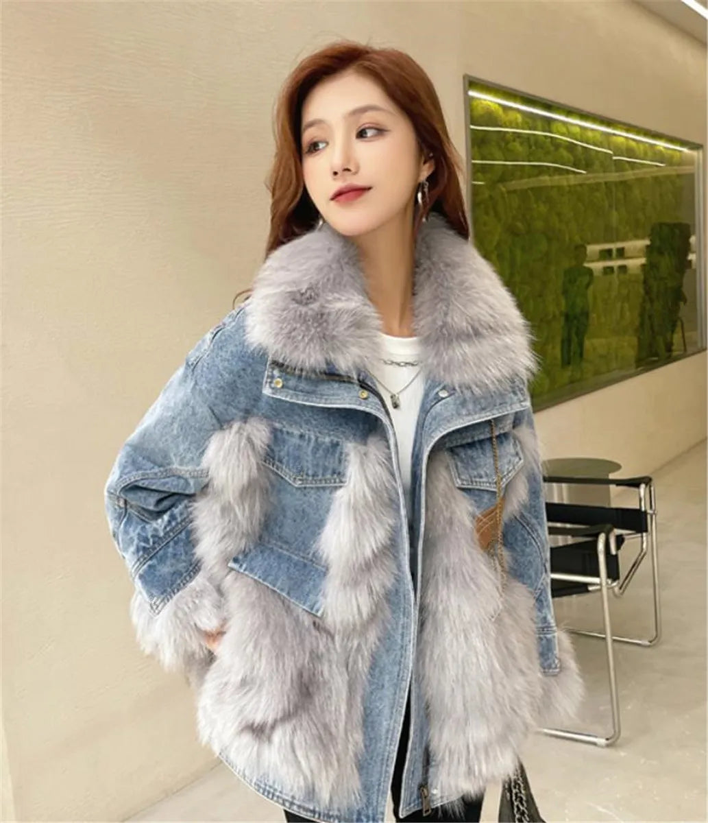 Casaco Feminino Jeans Para Inverno Peluciado Confortável